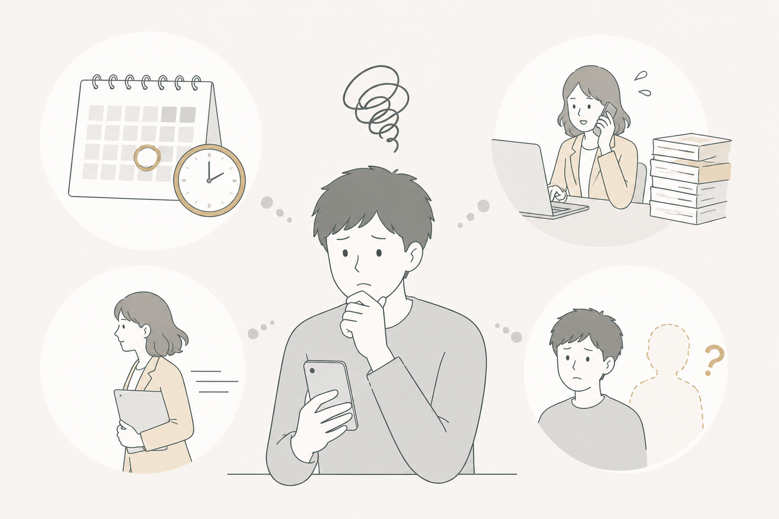 大手の結婚相談所に悩む男性のイラスト