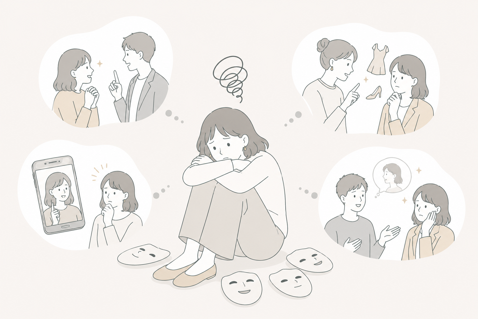 自分らしさを見失った女性のイラスト